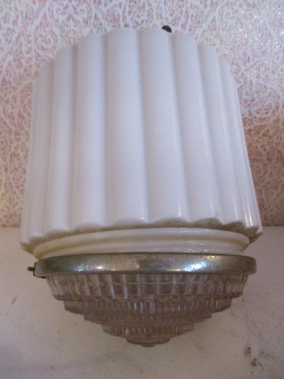 Antique White and Clear Glass Ceiling Fixture with Cast Iron Mount