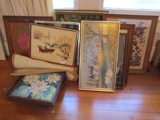 Lot of Framed and Unframed Needle Point