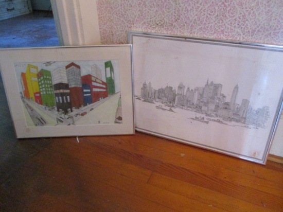 Two Framed Original City Scape Artwork, Both Signed