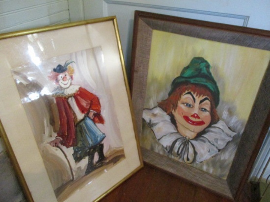 Two Framed Clown Artworks