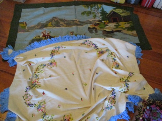 Two Vintage Wool Throws with Needle Work