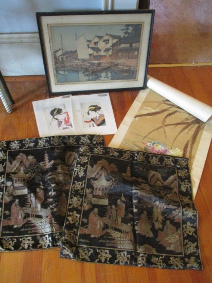 Oriental Artwork-Two Geisha Girl Prints, Chinese Wood Block Print on Rice Paper,