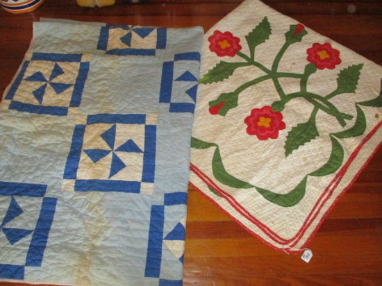 Two Hand Stitched Quilts-Pin Wheel, Floral