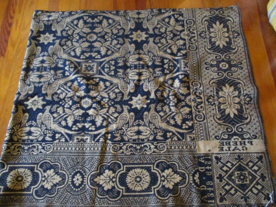 Blue and Brown Jacquard Coverlet