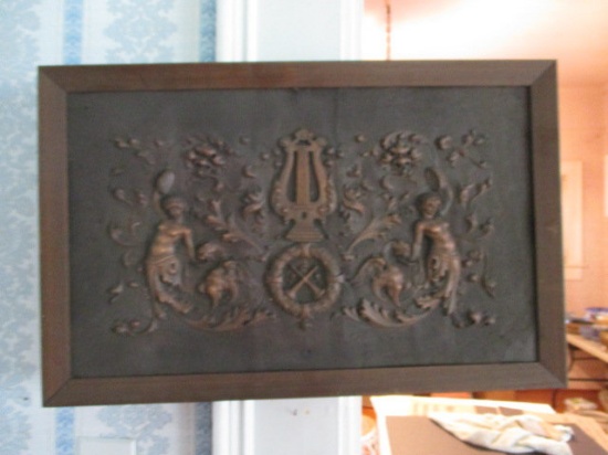 Framed Metal Relief of Musical Maidens