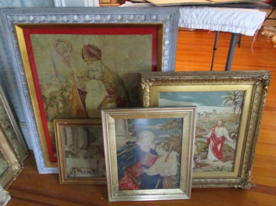 Four Framed Vintage Needle Works of Religious Scenes
