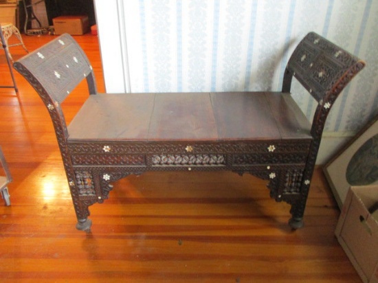Antique Syrian Style Mother-of-Pearl Inlay Bench