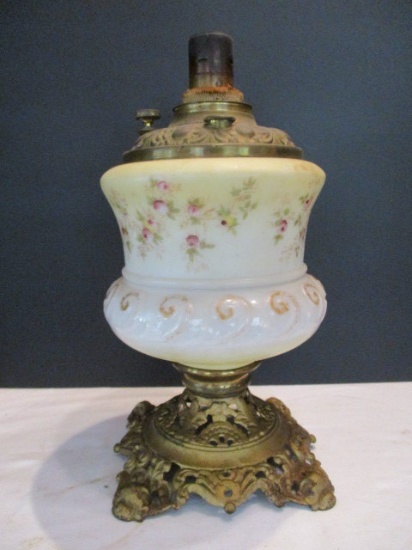 Glass and Brass Oil Lamp with Painted Gold Metal Base