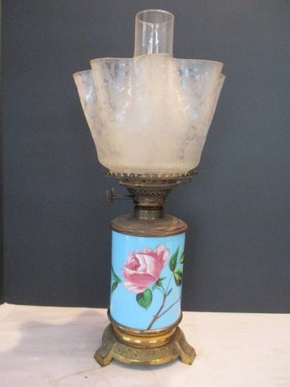 Vintage Victorian Style Oil Lamp with Hand Painted Rose