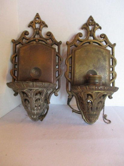 Pair of Antique After Sunset Lightolier Cast Metal Wall Sconces