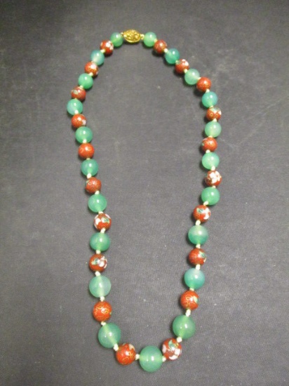 Jade & Cloisonne Bead Necklace