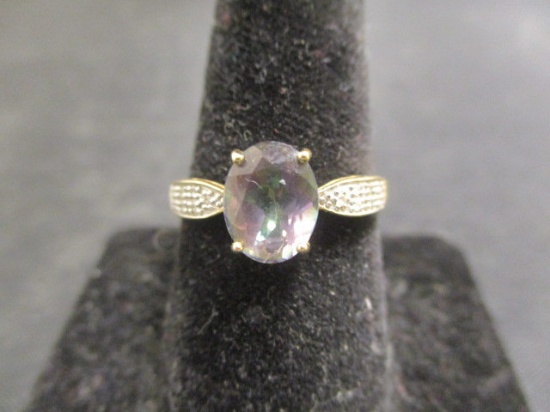 14k Gold Mystic Topaz & Diamond Ring