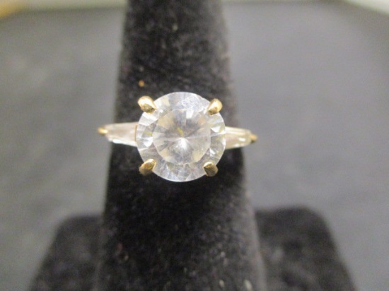 14k Gold CZ Solitaire Ring w/ Baguettes on Sides