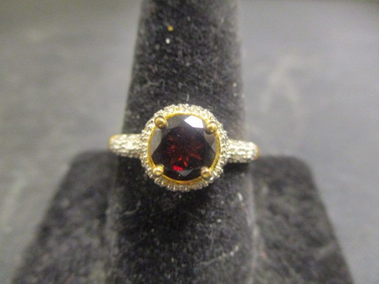 Sterling Silver Vermeil Ring w/Deep Red Stone