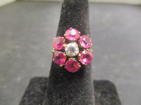 10k Gold Ring w/ Pink Synthetic Stones