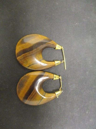 Tigereye Pierced Earrings w/Sterling Silver Vermeil Posts