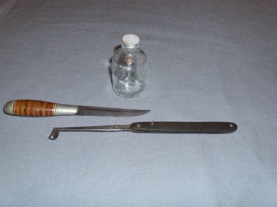 Vintage Medical Lance w/Folding Bakelite Handle - Vintage Syringe Bottle