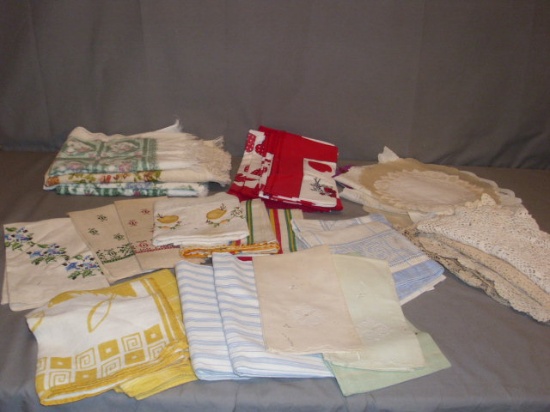 Lot of Dish Towels Some Embroidered & Doily's