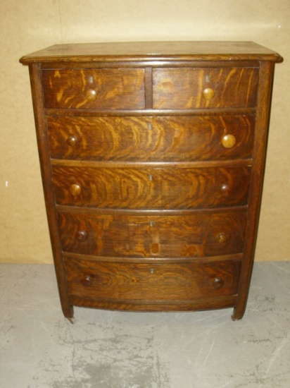 Antique Tiger Oak Chest of Drawers 2 over 4 - approx. 32"W x 43"H x 19"D