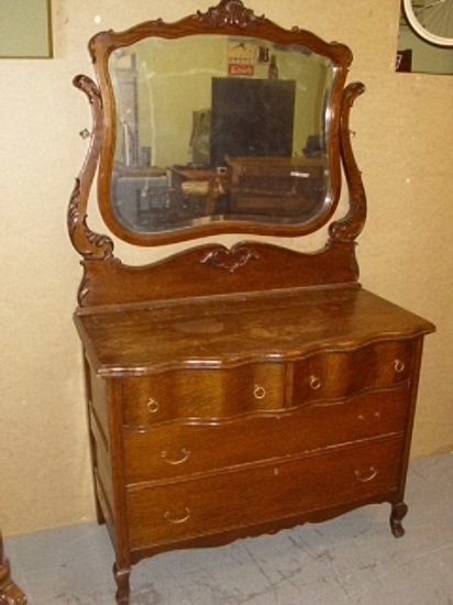 Antique Oak Dresser w/Mirror approx. 43"W x 52 1/2"H x 20"D