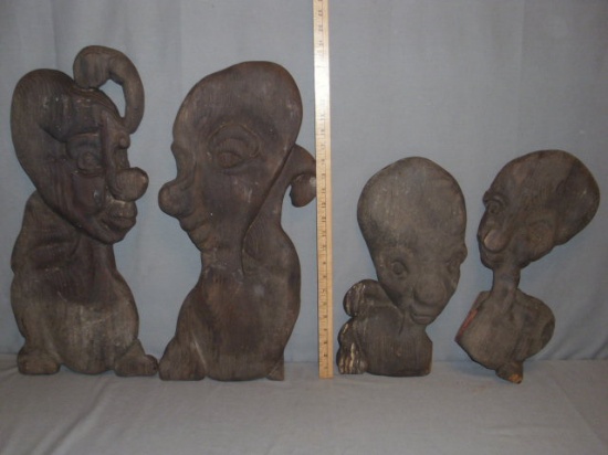 Very Unusual Wooden Wall Hanging Figures