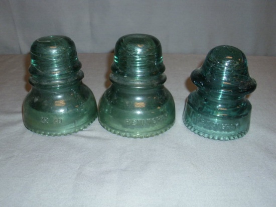 3 Green Hemingray Insulators