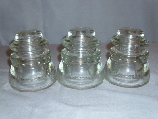 3 Clear Glass Hemingray Insulators