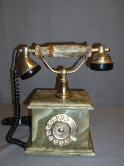 French Design Alabaster w/Brass Hand Set Rotary Telephone