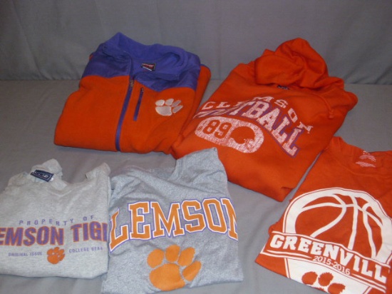 5 Clemson Clothing Items- Shirts, Sweatshirt, Jacket