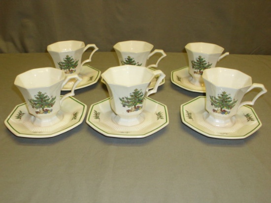 6 NIKKO Christmastime Footed Cup & Saucers - 1 Cup has broken handle
