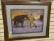 Framed & Matted Cowboy, Horse and Dog