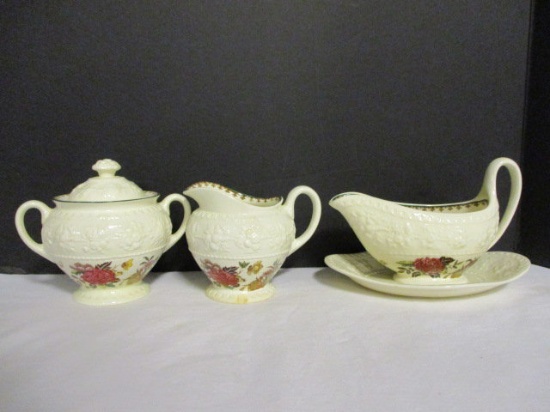 Wedgwood Wellesley "Bullfinch" Creamer, Sugar Bowl and Gravy Boat