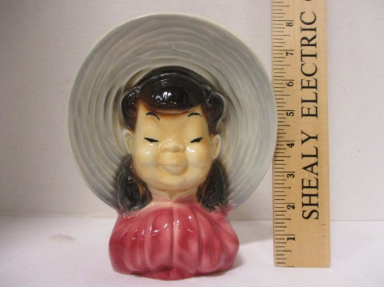 Vintage Royal Copley Head Vase Wall Pocket Oriental Girl