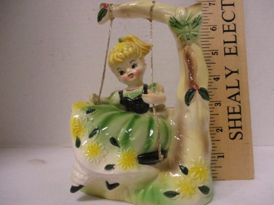 Vintage Rubens Originals Little Girl on Tree Swing Planter