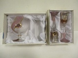 Hand Decorated Crystal Brandy Sniffer and Pair of Cordials