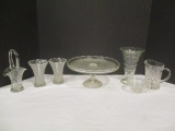 Clear Glass Vases, Creamer, Dessert Stand, etc.