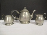 Queen Art Pewter Tea Pot, Creamer and Sugar Bowl