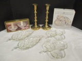 Fifth Ave Crystal Tea Light Holder, Leaf Tidd-bit Dishes, Brass Candle Sticks and