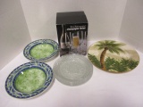 Wine Enthusiast Champagne Flutes, Clear Glass Dessert Plates, Pier 1 Bowls and