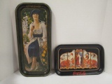 Two Metal Coca-Cola Trays with 1920's Style Ladies