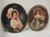 Oval Metal Pepsi-Cola Saloon Lady and Metal Coca-Cola 