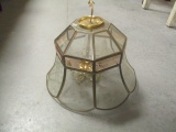 5 Lite Etched Glass and Antique Brass Tone Chandelier