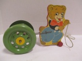 Vintage NN Hill Brass Co. Bear with Metal Wheels and Bell Pull Toy