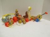 Four Vintage Fisher Price Pull Toys-#444 Queen Buzzy Bee, #448 Mini-Copter,
