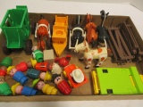 Vintage Fisher Price Little People Farm and Stage Coach-Horses, Cow, Rooster, Cowboys, etc.