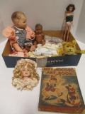 Vintage Dolls,  Doll Clothes, Cheetah Hand Puppet, Pinocchio Art Book, etc.