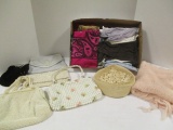 Four Vintage Beaded Purses, Scarfs, Hat and Gloves