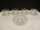 Four Fostoria American Cups and Saucers and Plate