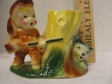 Vintage Bear and Little Hunter in Coon Skin Hat Planter