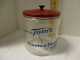 Vintage Tom's Toasted Peanuts Glass Jar with Red Metal Lid